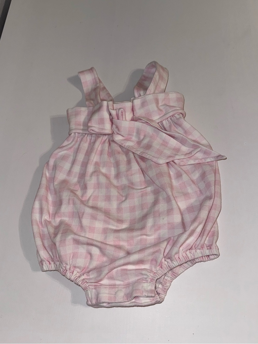 Pink Gingham Bubble Romper with Bow-Front Detail
